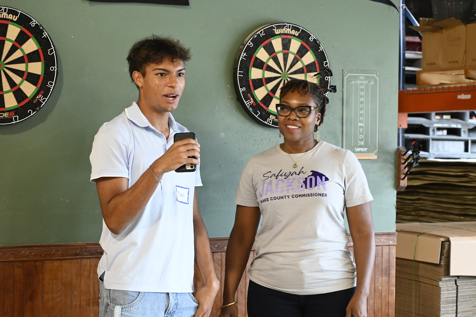 A community interview in progress at the October 2026 Wake Dems event